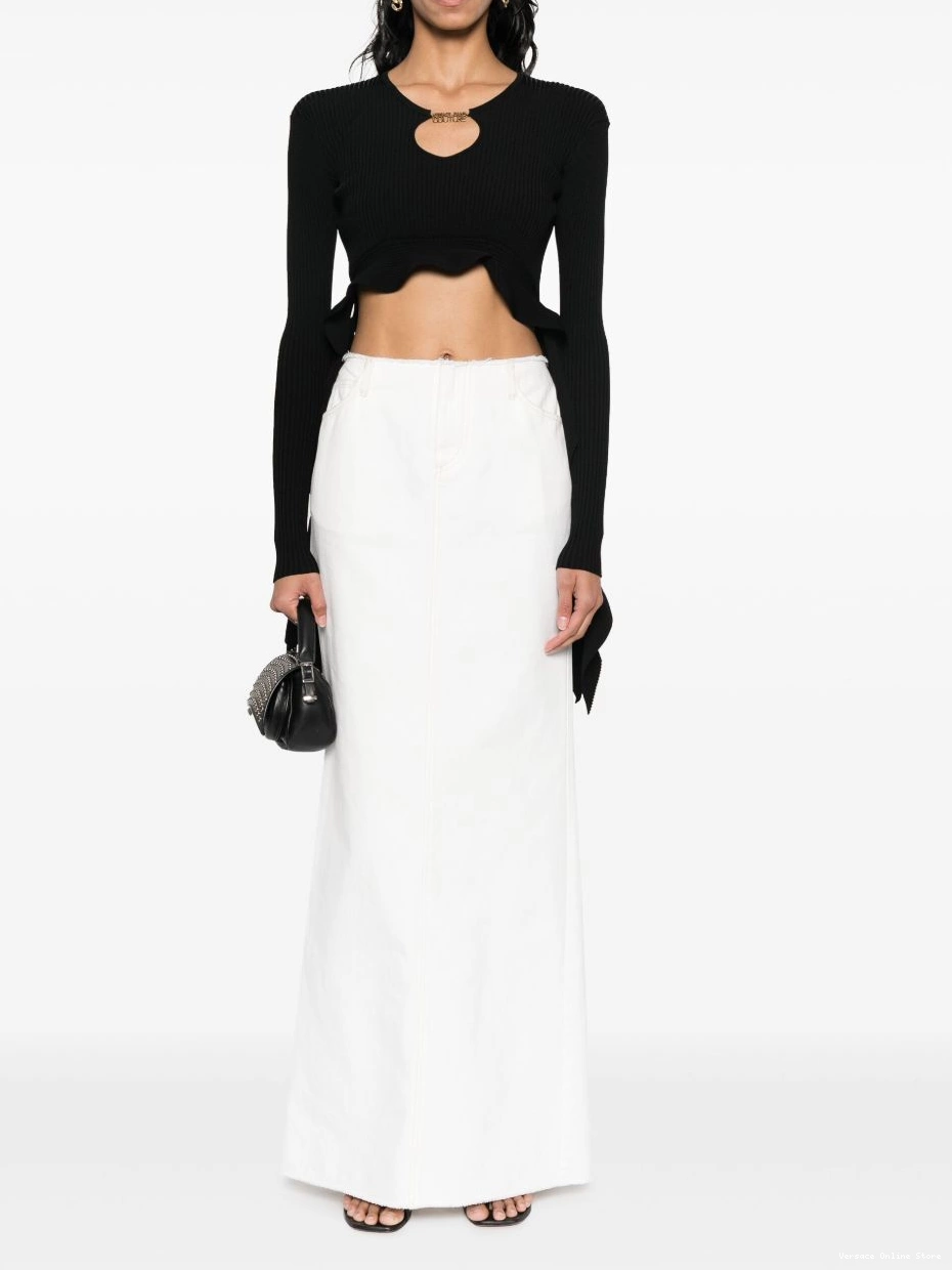 Cheap Couture Versace top ribbed-knit cropped Women ruffled Jeans 0630